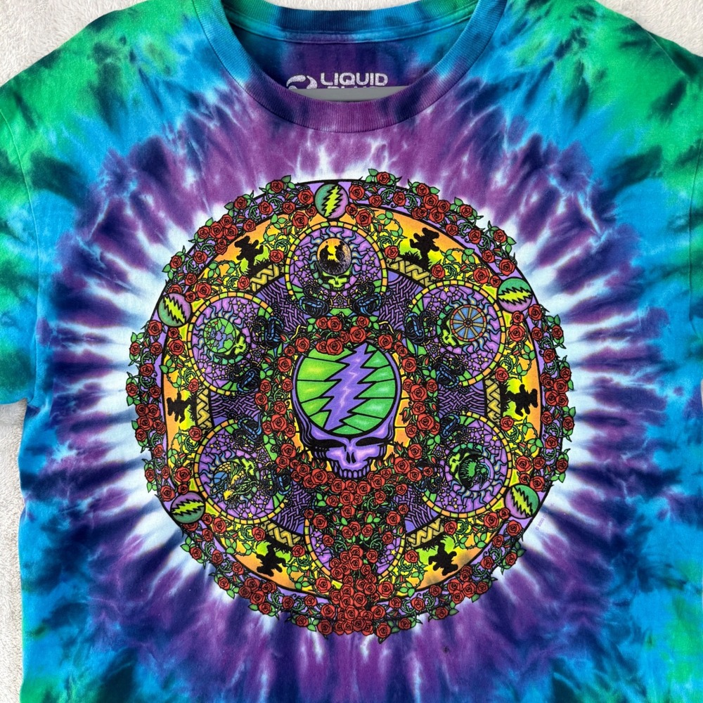 Y2K Liquid Blue Grateful Dead Tie Dye Bears TShirt Large Mandala Skull Roses VTG - Picture 3 of 9